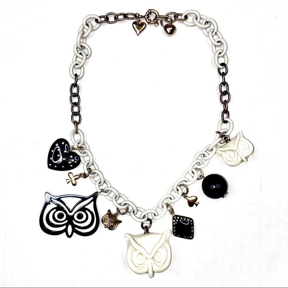Marc by Marc Jacobs White and Black Owl Charm Necklace